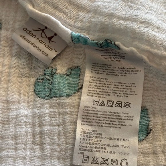 Aden + Anais Blue and White Elephants Baby Muslin Blanket 100% Cotton. 45” x 42” - Picture 4 of 5